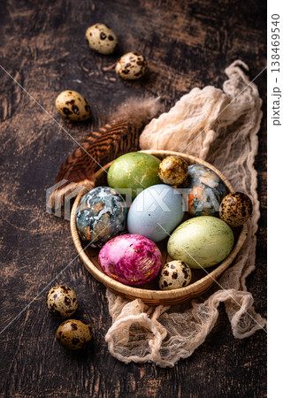 Easter eggs painted with natural dye Easter eggs painted with natural dye 138469540