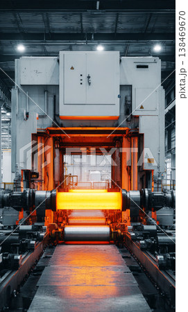 A red hot metal blank is being processed in an automated forging press. The machinery works to shape the metal as part of the production process in a factory setting A red hot metal blank is being processed in an automated forging press. The machinery works to shape the metal as part of the production process in a factory setting 138469670