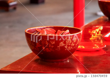 Red Offering Bowl at Hongludi Nanshan Fude Temple in Taiwan Red Offering Bowl at Hongludi Nanshan Fude Temple in Taiwan 138470459