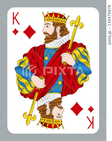 King of Diamonds vector playing card. Retro style board game card printable 138470876