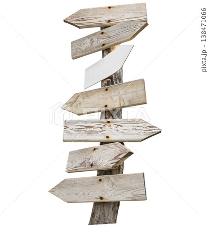 Signpost with blank arrows. Directional sign wooden arrow isolated on white background copy spase. Travel direction Signpost with blank arrows. Directional sign wooden arrow isolated on white background copy spase. Travel direction 138471066