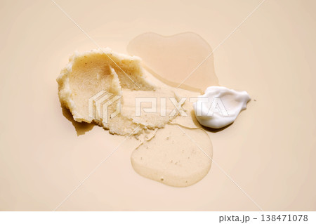 Cosmetic innovation featuring various skincare product textures Cosmetic innovation featuring various skincare product textures 138471078