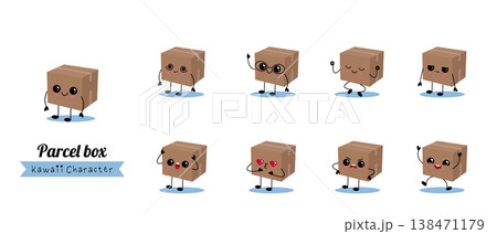 Cute parcel boxes with various expressions 138471179