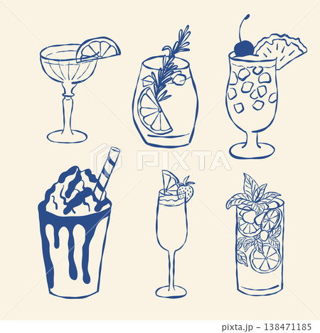 Illustration of assorted cocktails with decorative toppings Illustration of assorted cocktails with decorative toppings 138471185