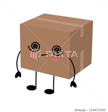 Adorable brown cardboard box character with spiral eyes and pink cheeks Adorable brown cardboard box character with spiral eyes and pink cheeks 138471560