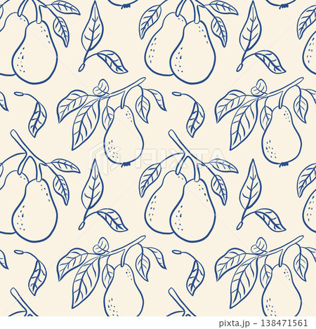 Hand-drawn pears and leaves pattern 138471561