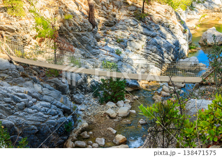 Suspension wooden bridge in Goynuk canyon in Antalya province,Turkey 138471575