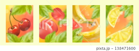 Fresh summer fruit background set, blurred texture 138471600