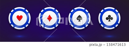 Casino coins, 3D poker chips with neon glow 138471613
