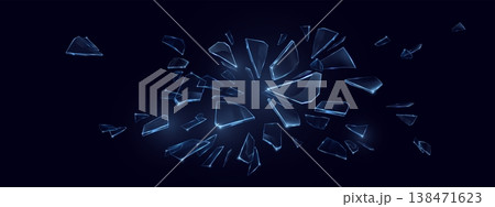 Shattered glass fragments flying in the air, 138471623