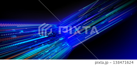 Speed data flow, neon blue lines and glowing dots 138471624
