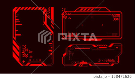 Futuristic red HUD frames set on black background 138471626