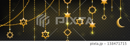 Ramadan decoration garland, golden crescent stars 138471715