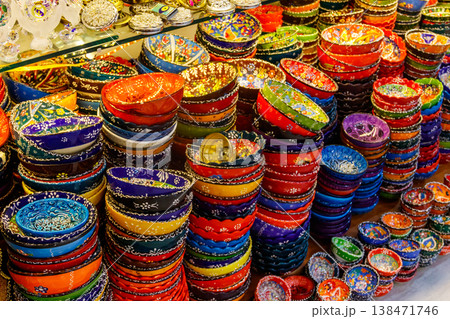 Traditional turkish crockery at oriental bazaar. Souvenirs from Turkey Traditional turkish crockery at oriental bazaar. Souvenirs from Turkey 138471746