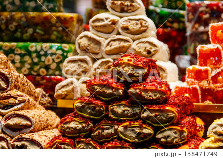 Traditional Turkish delight for sale at the market counter 138471749