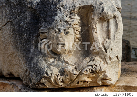 Stone faces in the ancient city of Myra in Demre, Antalya province in Turkey Stone faces in the ancient city of Myra in Demre, Antalya province in Turkey 138471900