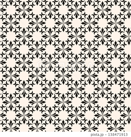 Simple minimalist geometric seamless pattern. Abstract monochrome minimal background with small floral shapes. Subtle repeat design for decor, print. Simple minimalist geometric seamless pattern. Abstract monochrome minimal background with small floral shapes. Subtle repeat design for decor, print. 138471913