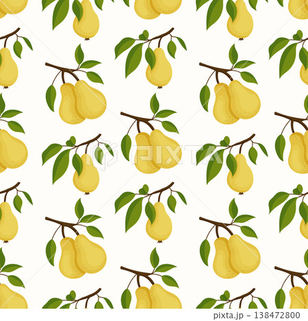 Bright yellow pears hang from brown branches Bright yellow pears hang from brown branches 138472800