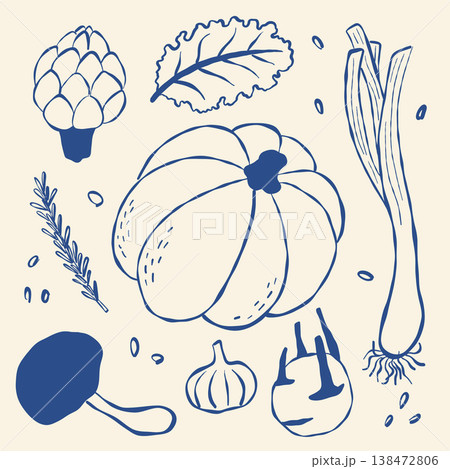 Hand-drawn sketch of autumn harvest vegetables and herbs Hand-drawn sketch of autumn harvest vegetables and herbs 138472806