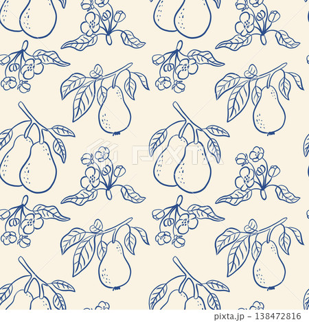Hand drawn seamless pattern of leaves and pears. 138472816
