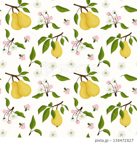 Seamless pattern with yellow fresh on brunch tree with flowers Seamless pattern with yellow fresh on brunch tree with flowers 138472827