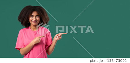 Happy Smiling African Woman Presenting Showing Something Isolated, Mockup Happy Smiling African Woman Presenting Showing Something Isolated, Mockup 138473092