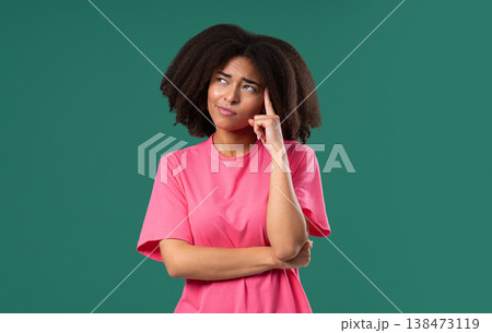 Thoughtful Around African Teen School Student Girl, Weighing Options, Dreaming 138473119
