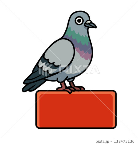 cute cartoon pigeon sitting on a red rectangular box 138473136