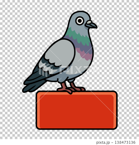 cute cartoon pigeon sitting on a red rectangular box cute cartoon pigeon sitting on a red rectangular box 138473136