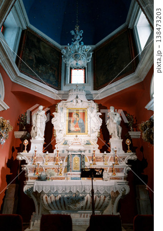 Religious Sanctuary Showcasing Intricate Sculptures And Luminous Windows 138473203