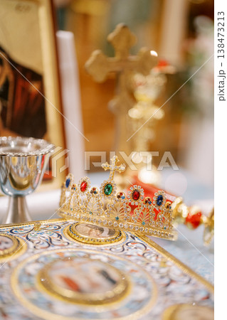 Intricate Church Artifacts Illuminated Softly For Sacred Celebration Intricate Church Artifacts Illuminated Softly For Sacred Celebration 138473213