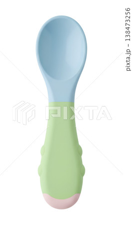 Single soft silicone baby spoon with a rounded, gum-friendly tip, isolated on white. perfect for first foods, purees, and gentle self-feeding 138473256