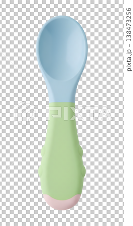 Single soft silicone baby spoon with a rounded, gum-friendly tip, isolated on white. perfect for first foods, purees, and gentle self-feeding 138473256