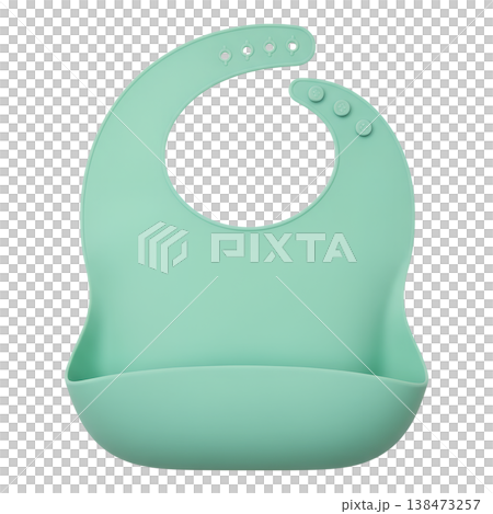 Soft mint green silicone baby bib with a deep front pocket crumb catcher, designed to keep mealtime messes contained and clean 138473257