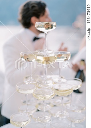 Crystal Clear Glasses Showcase Festive Bubbly Pouring Freely 138473419