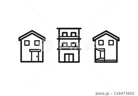 住宅のアイコンセット 線画（一戸建て・マンション・不動産・家） 138473602