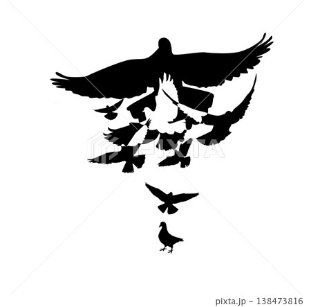 Abstract dove monochrome silhouette . hand drawing. Not AI. Vector illustration Abstract dove monochrome silhouette . hand drawing. Not AI. Vector illustration 138473816
