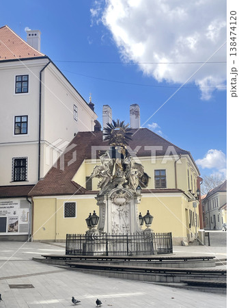 Narrow Historic Street Old Town European Architecture Colorful Buildings Blue Sky Narrow Historic Street Old Town European Architecture Colorful Buildings Blue Sky 138474120