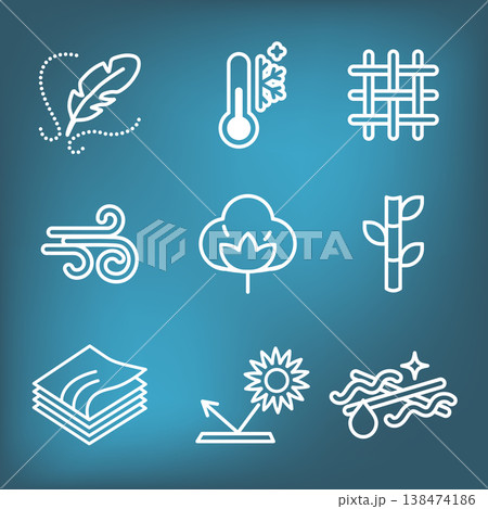 Fabric Features Icon Set with Moisture Wicking - Cotton - Bamboo - Wind Resistance 138474186