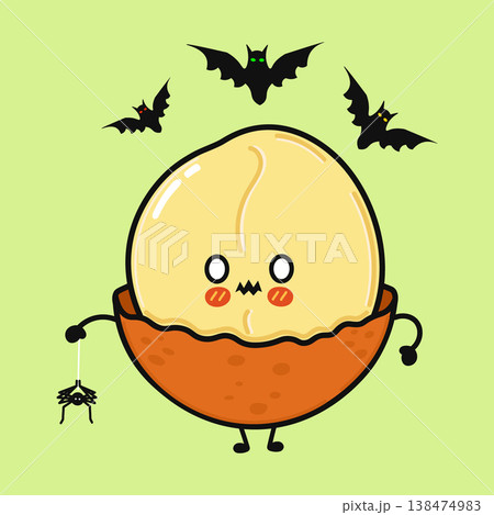Halloween hazelnut character holding spider with bats flying 138474983