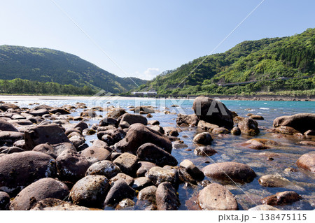 宮崎県日南市山王の磯海岸を走る特急海幸山幸 138475115