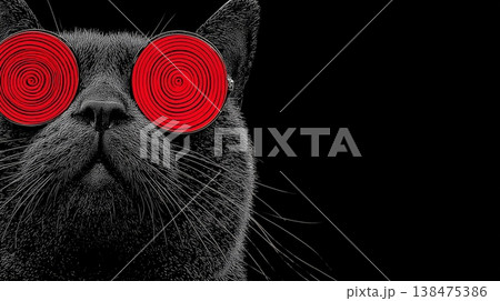 Hypnotic cat with red spiral eyes 138475386