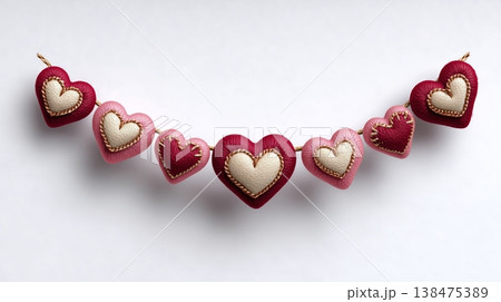 Heart shaped stitched fabric decoration on string Heart shaped stitched fabric decoration on string 138475389