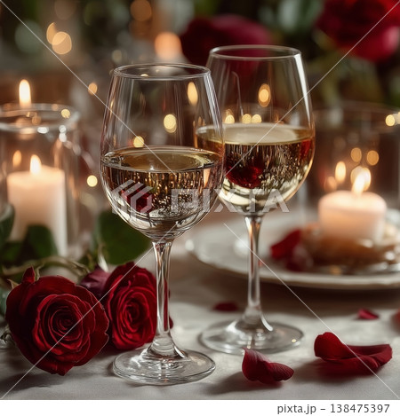 Romantic Evening with Wine and Roses Romantic Evening with Wine and Roses 138475397