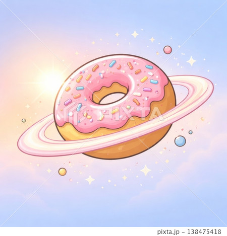 Donut Planet with Pink Sprinkles and Ring 138475418
