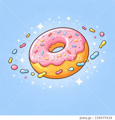 Colorful Pink Glazed Donut with Sprinkles Colorful Pink Glazed Donut with Sprinkles 138475419