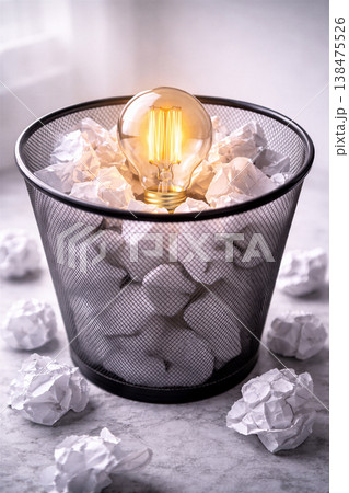 Bright Idea Among Crumpled Paper Balls Bright Idea Among Crumpled Paper Balls 138475526