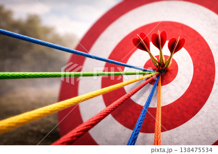 Colorful Threads Converging On Red Target Colorful Threads Converging On Red Target 138475534