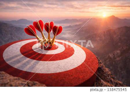 Darts Hit Bullseye On Mountain Sunrise Darts Hit Bullseye On Mountain Sunrise 138475545