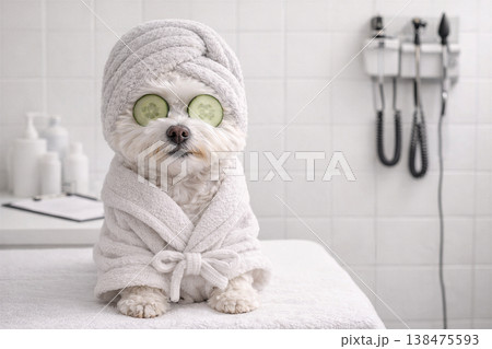 Relaxed Puppy Enjoying A Pampered Spa Day Relaxed Puppy Enjoying A Pampered Spa Day 138475593